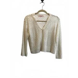Cute Open Knit White Cropped Sweater Shrug Size L